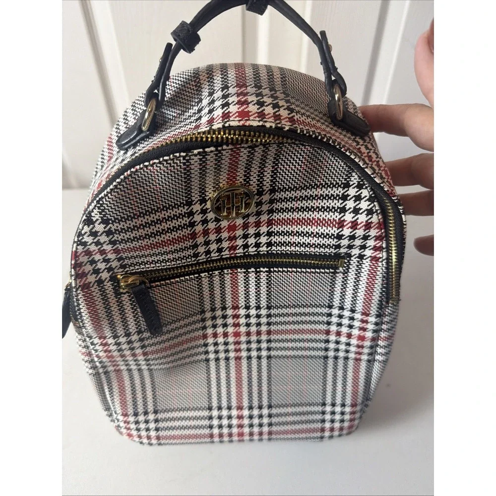 Tommy Hilfiger Women's Black And Red Plaid  Backpack Monogram Printed Logo